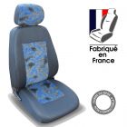 Housses auto sur mesure pour FIAT DOBLO I 7 places (Doblo Family I) (De 03/2000 à 02/2010) Baccara gris et bleu - 7 places